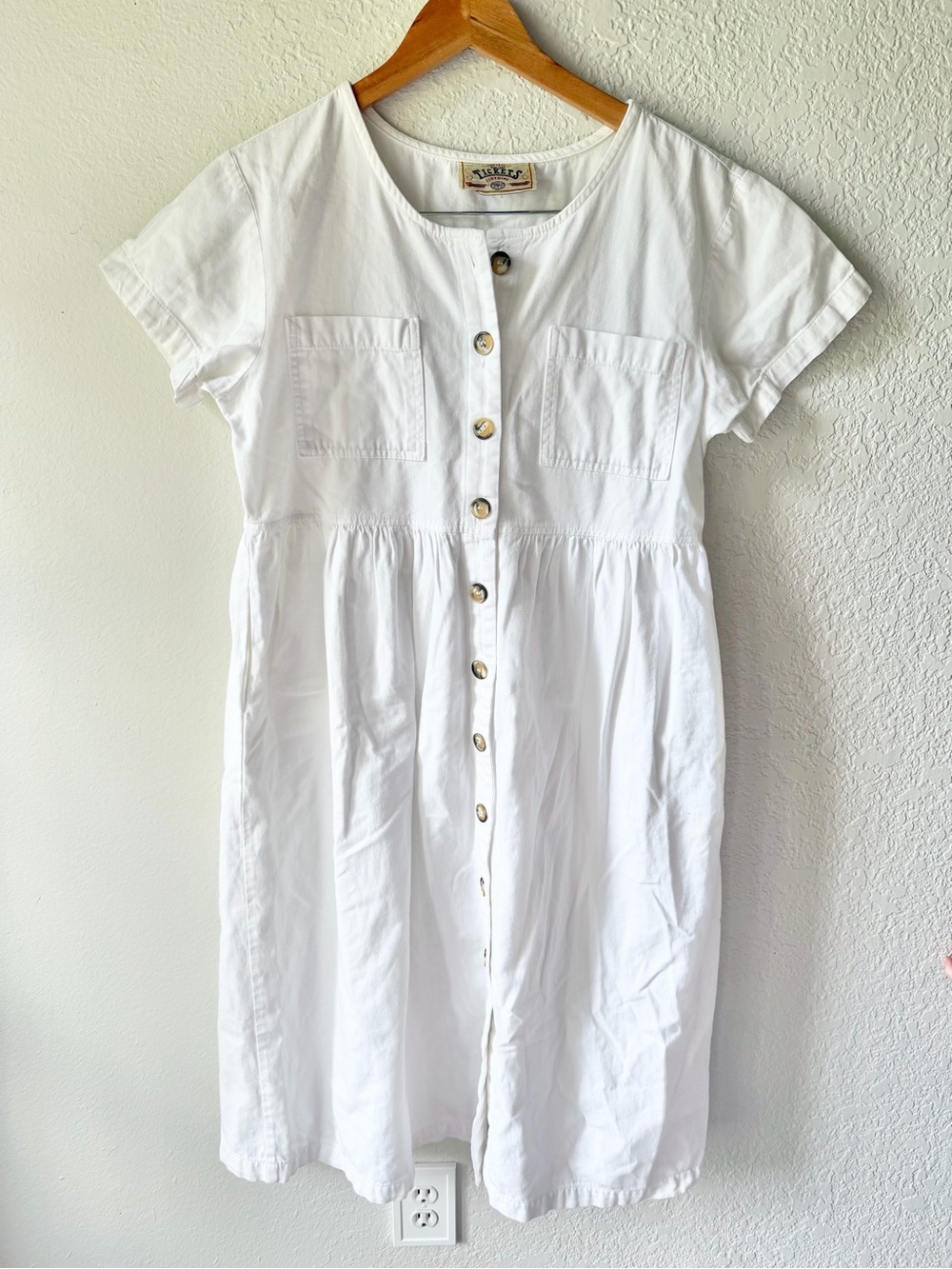 Vintage Tickets Clothing White Denim Button Front Midi Dress Sz L